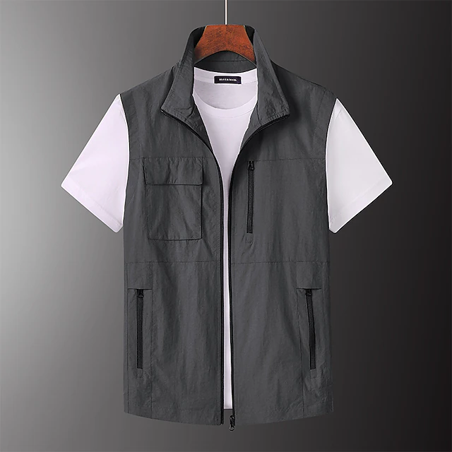 Men's Fishing Vest Hiking Vest Military Tactical Jacket Sleeveless Jacket Coat Top Outdoor Multi-Pockets Breathable Quick Dry Lightweight Sporty Zipper Polyester Army Green Grey Khaki Hunting Fishing 5