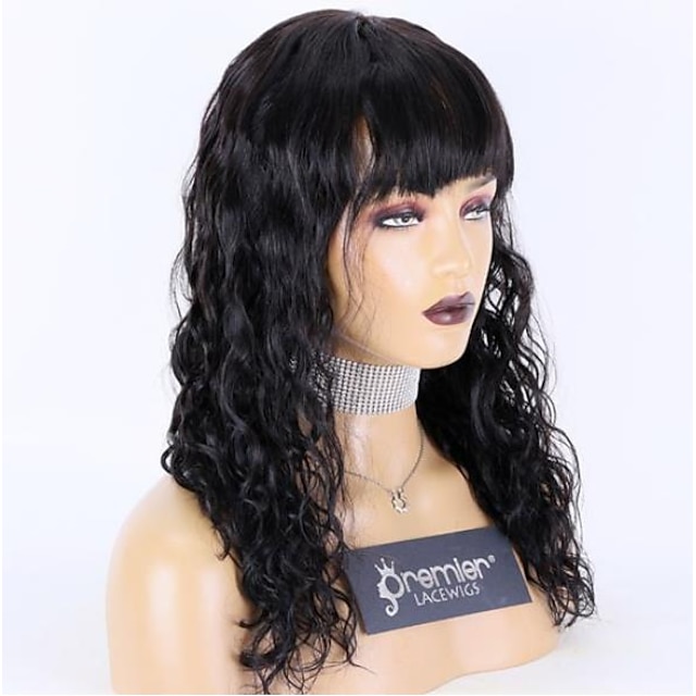 Beauty & Hair Wigs & Hair Pieces | Remy Human Hair Lace Front Wig Free Part With Bangs Brazilian Hair Natural Wave Natural Wig 1