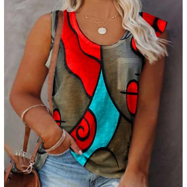 

Women's Plus Size Tops Tank Top Graphic Sleeveless Round Neck Casual Daily Vacation Spandex Spring Summer Blue Gray