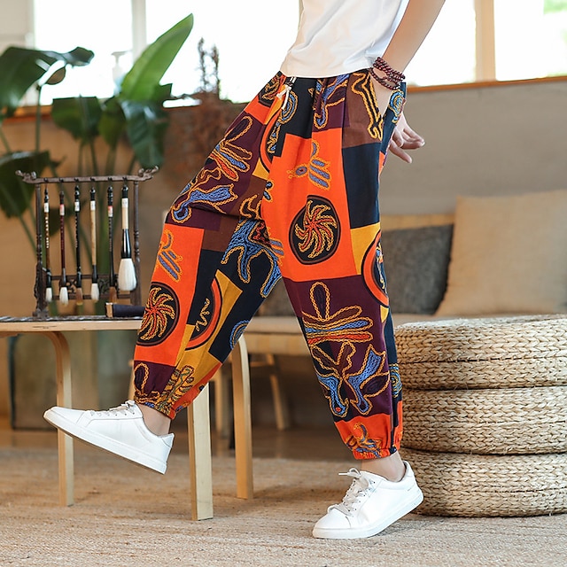  Homens Harém Solto Calças Calça verão Calças largas Com Cordão Clássico Folgado Gráfico Animal Estampas Abstratas Exterior Mimolet Casa Diário à moda Estilo Clássico Ajuste Largo Preto Amarelo