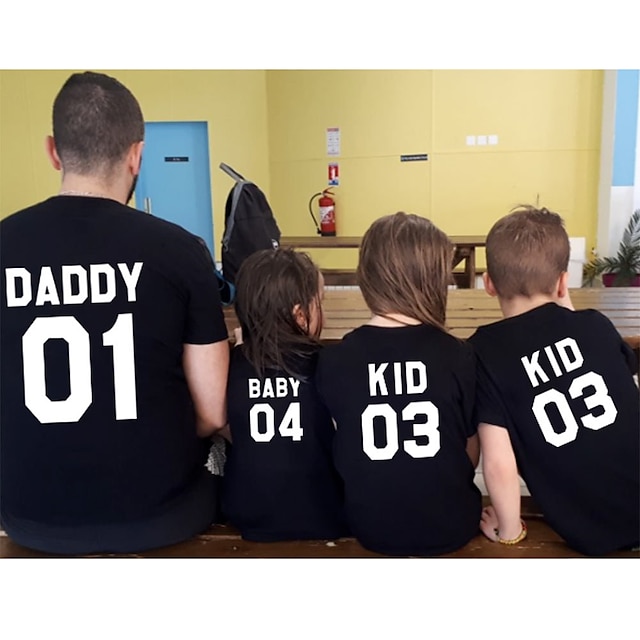 Baby & Kids Matching Outfits | Family Look T shirt Tops Letter Daily Print Red Short Sleeve Basic Matching Outfits - PQ18307