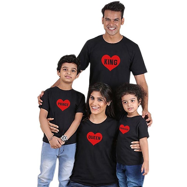 Baby & Kids Matching Outfits | Family Look T shirt Tops Cotton Heart Daily Print White Black Short Sleeve Active Matching Outfit