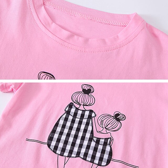 Baby & Kids Girls Clothing | Kids Girls Clothing Set 2 Pieces Short Sleeve White Pink Plaid Print Cotton Daily Wear Cute Regular