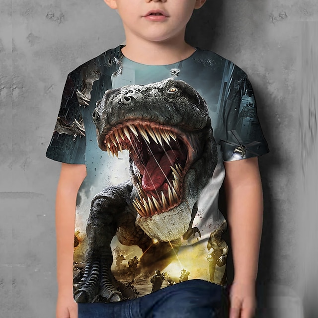  Kids Boys T shirt Animal 3D Print Short Sleeve Active 4-12 Years Summer Blue