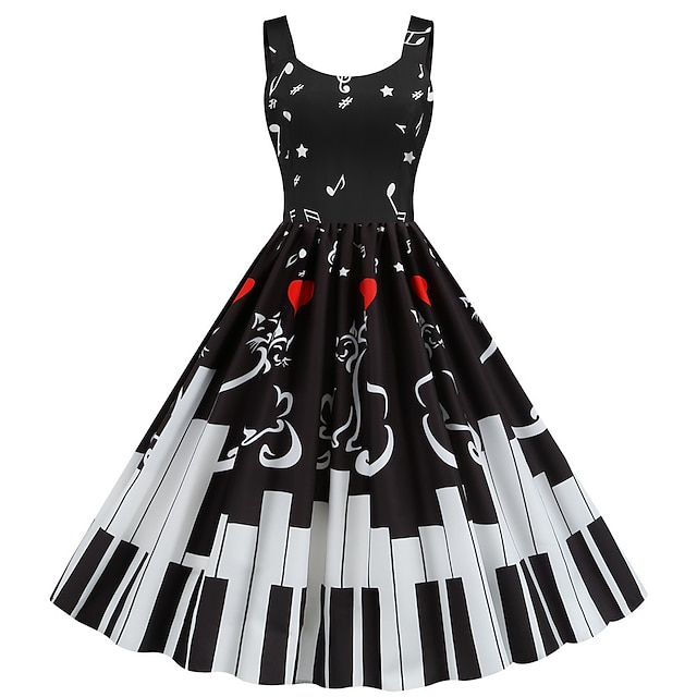  Retro Hepburn Koktejlky Ke kolenům Šaty Flare šaty Běžný Srdce Hudba A-Linie Do U Dámské Karneval Nový rok Valentýna Rande Šaty loučení se svobodou nevěsty Dospělé Šaty Celý rok