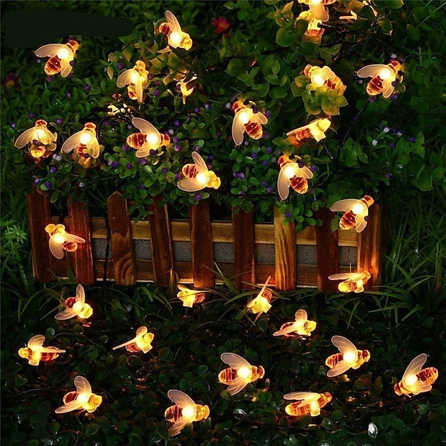  guirlandes lumineuses solaires en plein air 2pcs 1pcs 8 modèles alimentés à l'énergie solaire mignon abeille led chaîne guirlande lumineuse 30leds 6.5m abeille extérieur jardin clôture patio noël