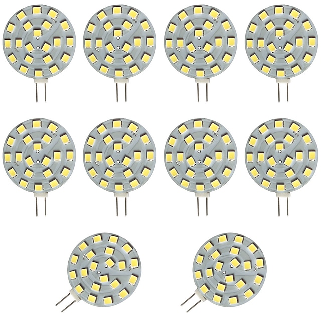  10st 2w g4 led disc bi-pin gloeilamp 200lm 21led smd2835 warm wit 20w halogeen equivalent voor puck lichten in rv trailers campers automotive verlichting 12-24v