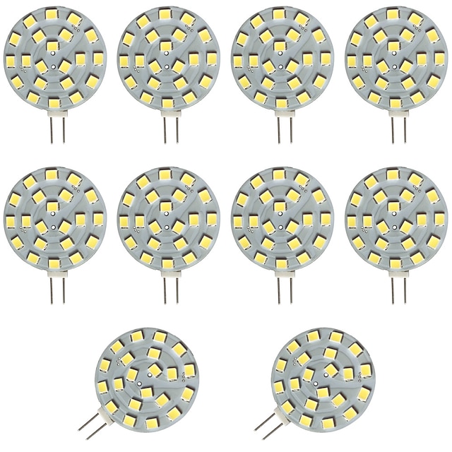  10pcs 2W G4 LED Disc Bi-pin Light Bulb 200lm 21LED SMD2835 Warm White 20W Halogen Equivalent for Puck Lights in RV Trailers Campers Automotive Lighting 12-24V