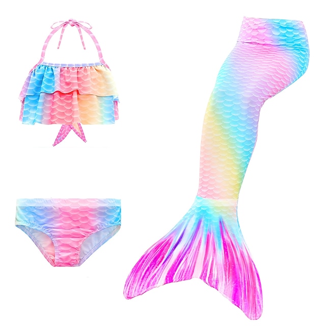  Kids Girls' Swimwear Bikini Geometric Active Bathing Suits 3-10 Years Summer Purple