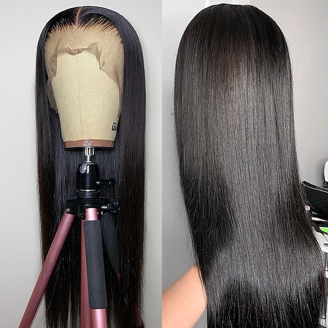 Beauty & Hair Wigs & Hair Pieces | Remy Human Hair 13x4 Lace Front Wig Middle Part Brazilian Hair Natural Straight Natural Wig 1