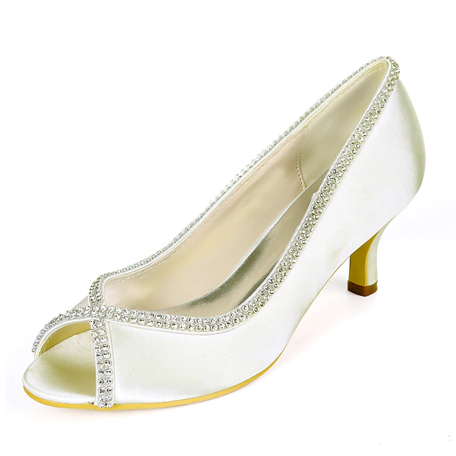 Women's Wedding Shoes Pumps Bridal Shoes Rhinestone Kitten Heel Peep ...