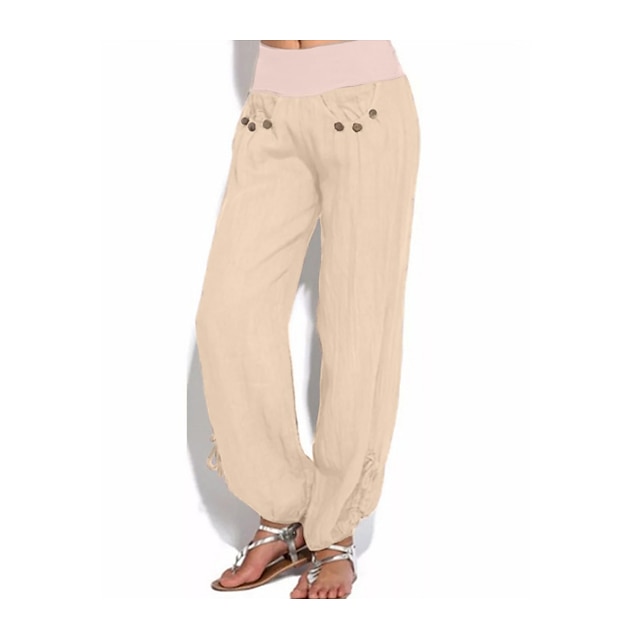 Women's Casual Straight Pants Cotton Linen Soft Yoga Harem High Waist ...