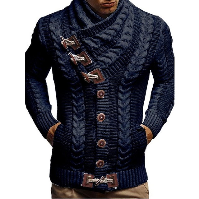 Men's Sweater Cardigan Turtleneck Sweater Knit Button Knitted Solid ...