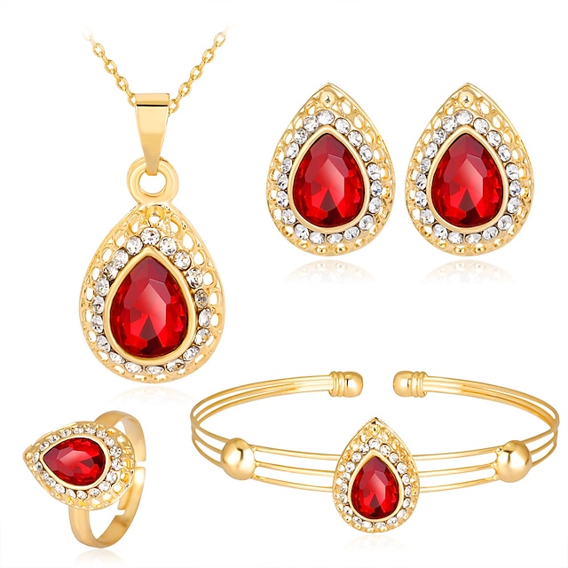  Gorąca sprzedaż nowa damska biżuteria kropla wody kamień seria europejski i amerykański styl galwanizacja kc naszyjnik kolczyki pierścień bransoletka czteroczęściowy zestaw