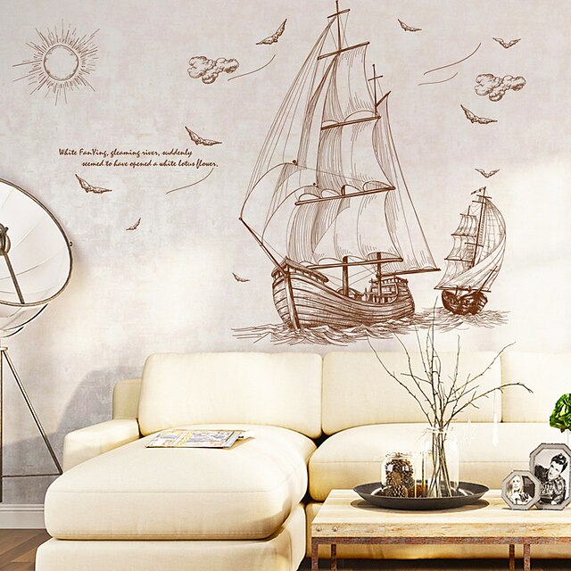 Home & Garden Home Decor | sailing boat wall stickers living room tv background wall decoration bedroom childrens room wall wall