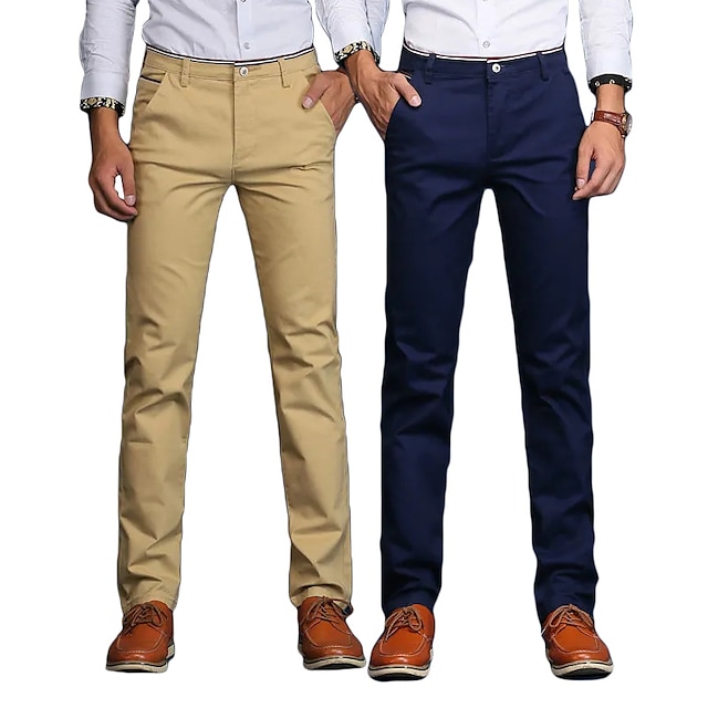Men's Dress Pants Trousers Chinos Straight Leg Plain Breathable Stretch ...