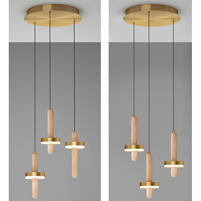 Lights & Lighting Pendant Lights | LED Pendant Light Gold Kitchen Island Light 1 Head 3 Heads Wood Brass LED Nordic Style 220-24