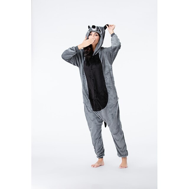 Toys & Hobbies Cosplay & Costumes | Adults Kigurumi Pajamas Raccoon Onesie Pajamas Flannel Black / Gray Cosplay For Men and Wome