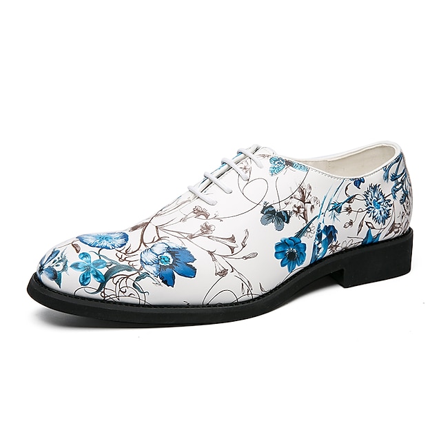  férfi oxfords derby cipő ruha cipő üzleti klasszikus virágok nyomtatás esküvői iroda és karrier party és esti pu fűzős fehér / kék nyár tavasz