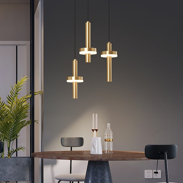 Lights & Lighting Pendant Lights | LED Pendant Light Gold Kitchen Island Light 1 Head 3 Heads Wood Brass LED Nordic Style 220-24