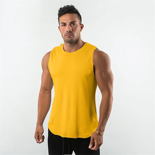 Sports & Outdoors Running, Jogging & Walking | Mens Crew Neck Yoga Top Summer Solid Color Yellow Red Cotton Yoga Fitness Gym Wor