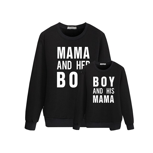 Baby & Kids Matching Outfits | Mommy and Me Sweatshirt Cotton Letter Daily Print Black Red Long Sleeve Basic Matching Outfits - 