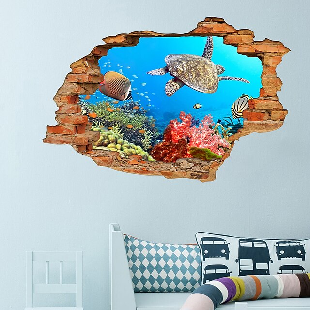 Home & Garden Home Decor | 3D Broken Wall Undersea World Turtle Home Childrens Room Background Decoration Can Be Removed Sticker