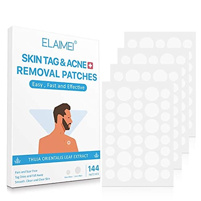  skin tag remover patches(144 pcs), acne remover patches,mole remover patches,suitable for all skin types with advanced and newly improved formula, covers and conceals tags, dries immediately
