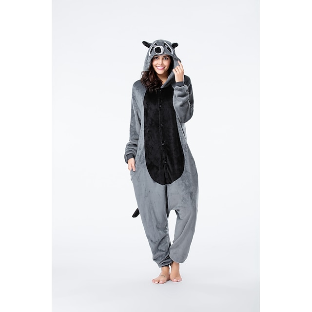 Toys & Hobbies Cosplay & Costumes | Adults Kigurumi Pajamas Raccoon Onesie Pajamas Flannel Black / Gray Cosplay For Men and Wome