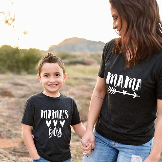 Baby & Kids Matching Outfits | Tops Mommy and Me Cotton Letter Daily Print Gray White Black Short Sleeve Daily Matching Outfits 