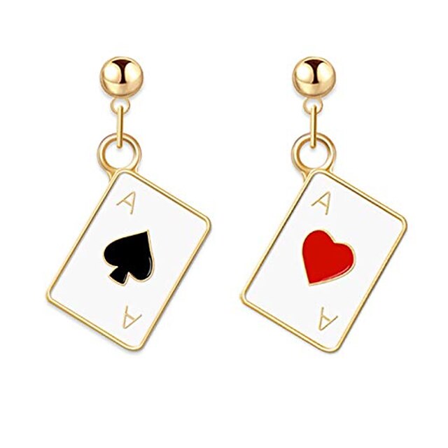  coadipress asymmetric poker card earrings for women girls fashion funny gold plated red hearts and black spades playing cards ace dangle drop earrings jewelry gift (ace poker card)