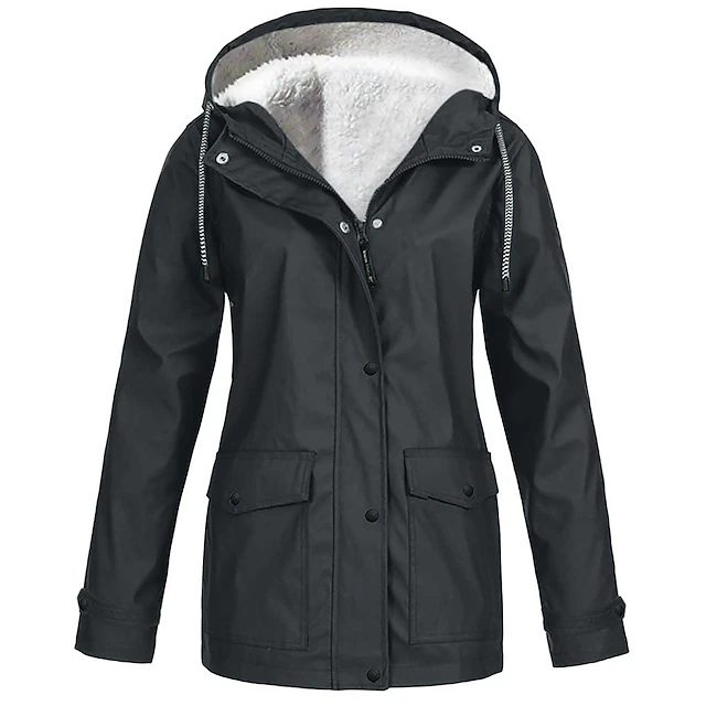 women rain jacket fleece lining outdoor plus size hooded raincoat ...