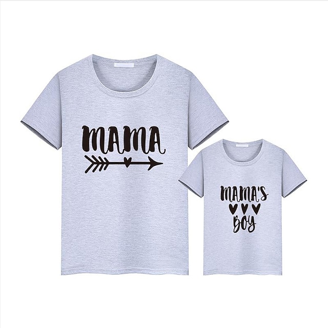 Baby & Kids Matching Outfits | Tops Mommy and Me Cotton Letter Daily Print Gray White Black Short Sleeve Daily Matching Outfits 