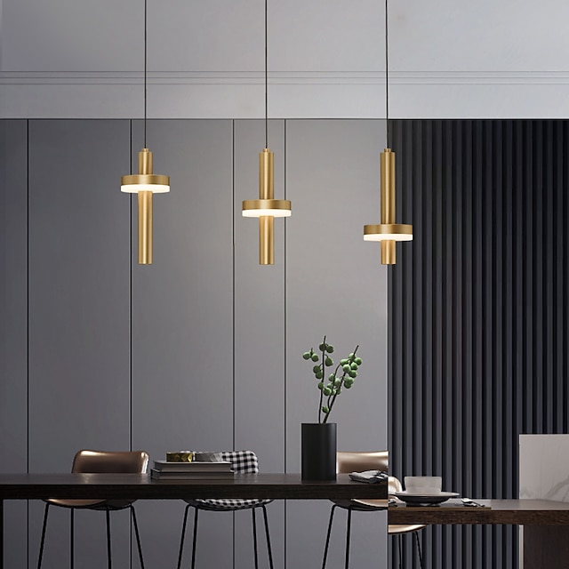 Lights & Lighting Pendant Lights | LED Pendant Light Gold Kitchen Island Light 1 Head 3 Heads Wood Brass LED Nordic Style 220-24