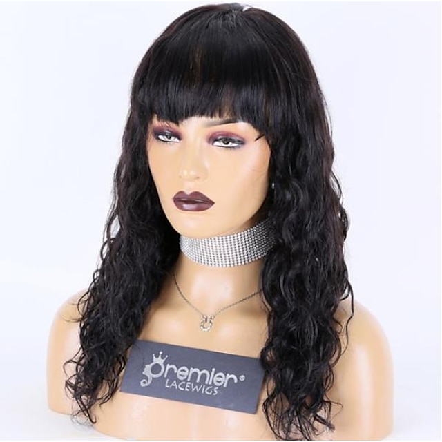 Beauty & Hair Wigs & Hair Pieces | Remy Human Hair Lace Front Wig Free Part With Bangs Brazilian Hair Natural Wave Natural Wig 1