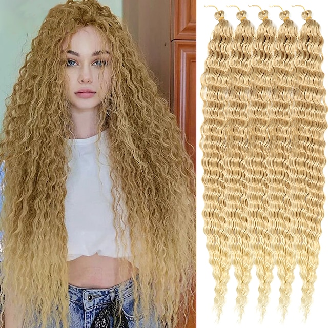  30 ιντσών βαθύ κυματοειδές τρίχωμα βελονάκι, φυσικά συνθετικά μαλλιά πλεξούδας με αφρο μπούκλες ombre πλεξούδες για επεκτάσεις μαλλιών για γυναίκες