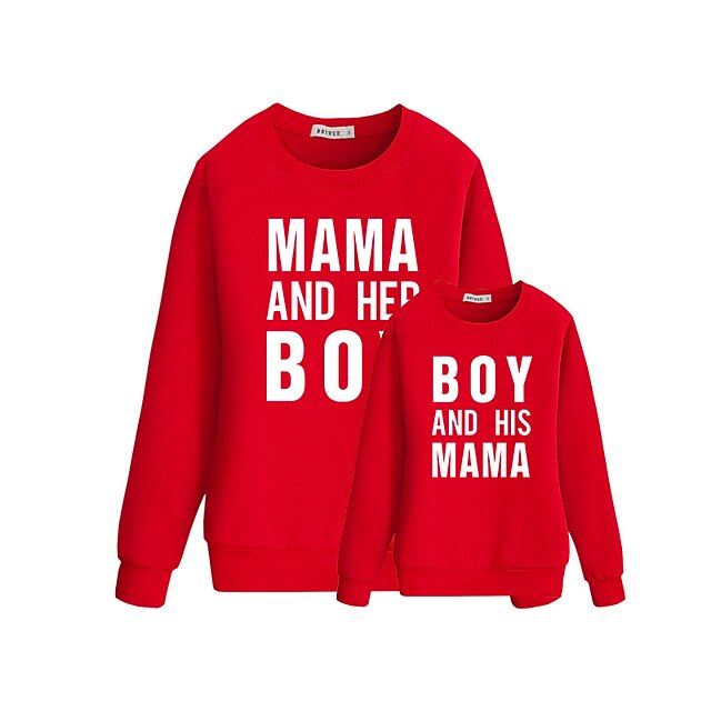 Baby & Kids Matching Outfits | Mommy and Me Sweatshirt Cotton Letter Daily Print Black Red Long Sleeve Basic Matching Outfits - 