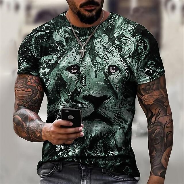 Men's Animal Lion T Shirt Graphic Tee Short Sleeve T shirt 3D Print Crew Neck Shirt Designer Basic Slim Fit Casual Daily Weekend Purple Gold Green Summer Clothing Apparel Plus Size S M L XL XXL 3XL4