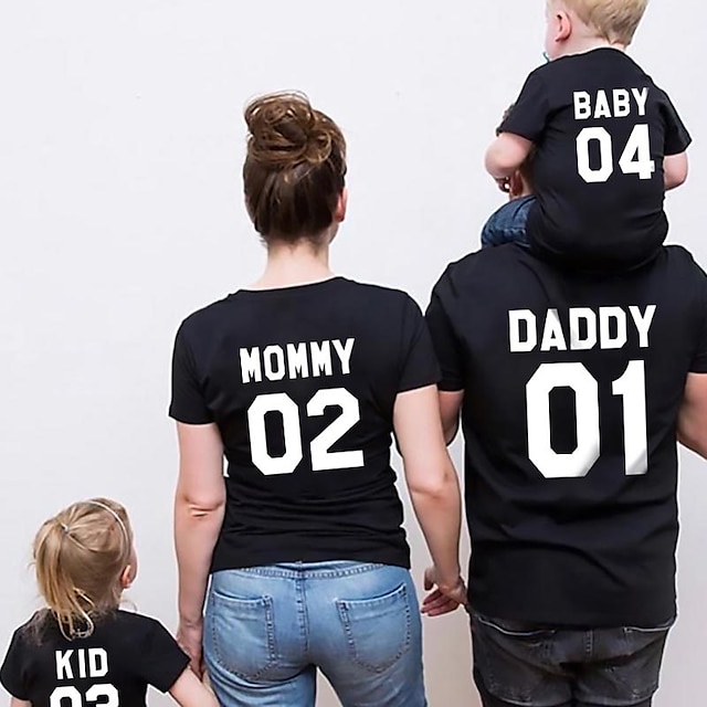 Baby & Kids Matching Outfits | Family Look T shirt Tops Letter Daily Print Red Short Sleeve Basic Matching Outfits - PQ18307