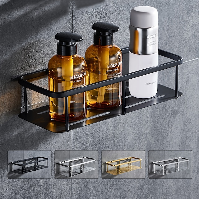  Półka prysznicowa prostokątna półka łazienkowa na środki czystości, armatura łazienkowa, naścienna nowy design kreatywny współczesny nowoczesny stal nierdzewna 304, czarny matowy, nikiel