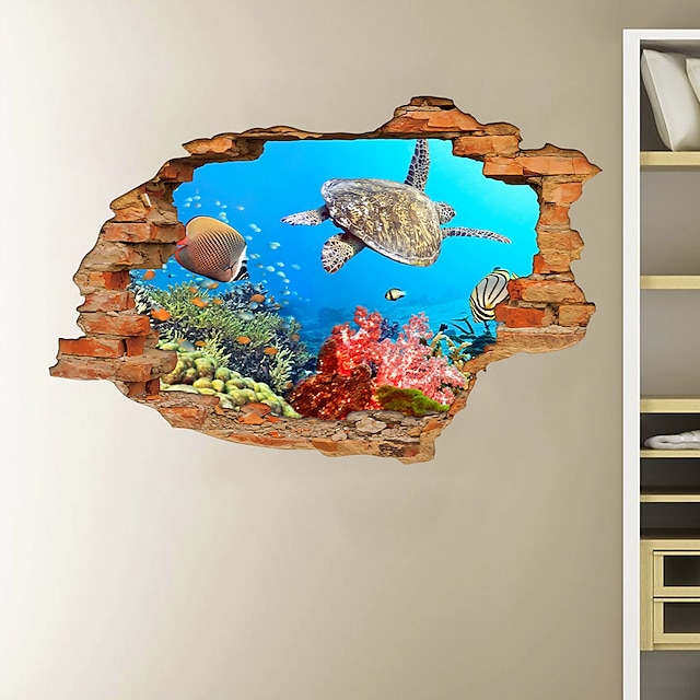 Home & Garden Home Decor | 3D Broken Wall Undersea World Turtle Home Childrens Room Background Decoration Can Be Removed Sticker