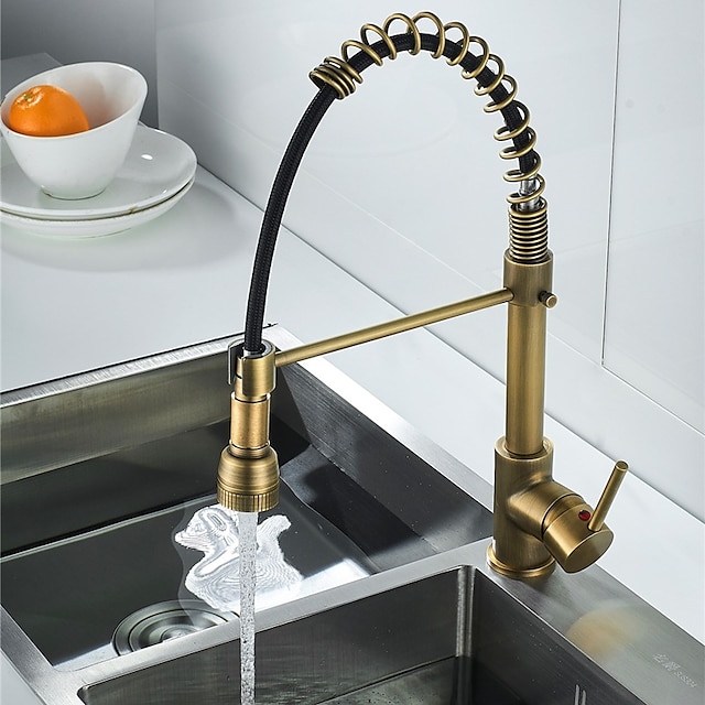  robinet de bucătărie, alamă cu extragere/rabat în jos, rotativ cu un singur mâner, cu un singur orificiu, cu un singur orificiu, în mod multifuncțional, robinete de bucătărie din alamă cu dozator de