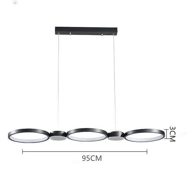 Moderna lampada a sospensione a LED a 3 anelli, design dimmerabile, in acciaio inox, con telecomando, per soggiorno, camera da letto, sala da pranzo, ufficio, 30 + 50 + 70 cm, 103 W
