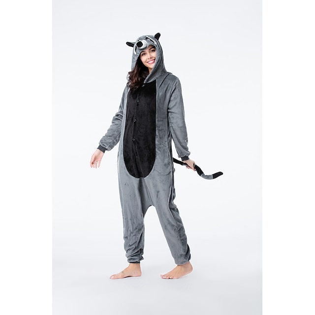 Toys & Hobbies Cosplay & Costumes | Adults Kigurumi Pajamas Raccoon Onesie Pajamas Flannel Black / Gray Cosplay For Men and Wome