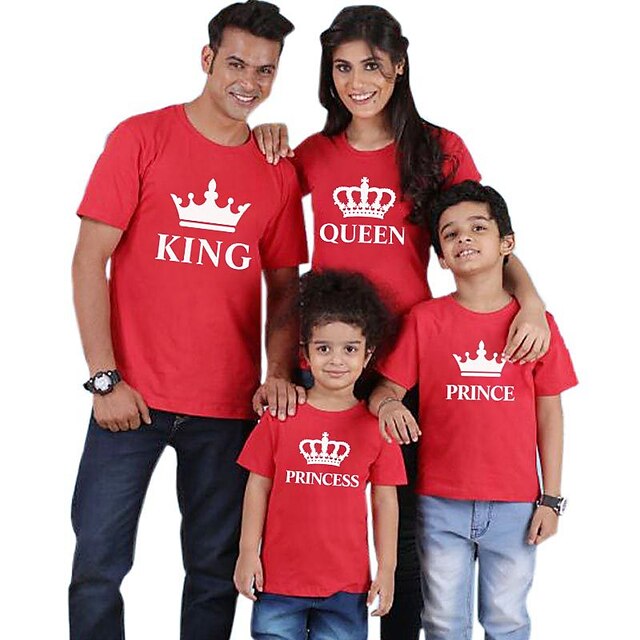 Baby & Kids Matching Outfits | Family Look T shirt Tops Letter Daily Print Red Short Sleeve Daily Matching Outfits - RO44024