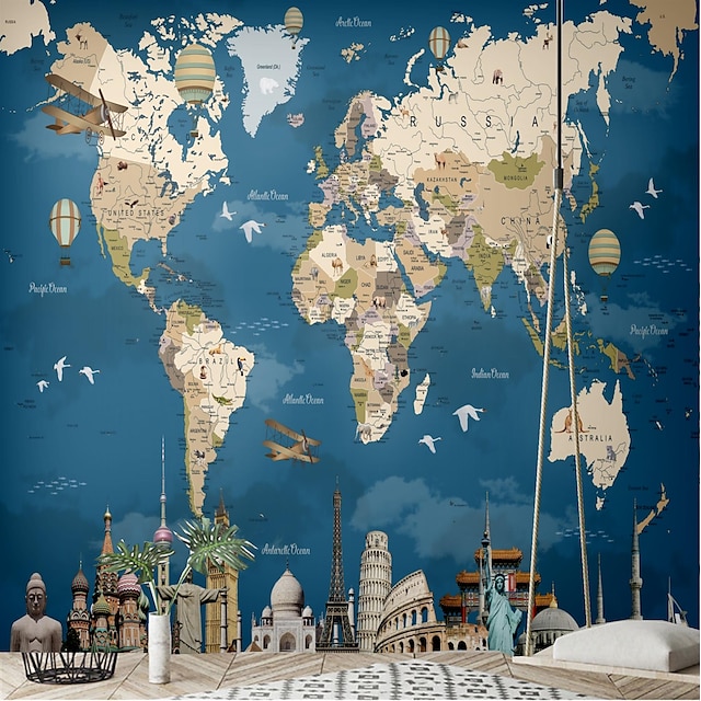  Cool Wallpapers Wall Mural World Map Vintage Wallpaper for Walls Wall Sticker Covering Print Peel and Stick Self Adhesive Canvas Home Décor