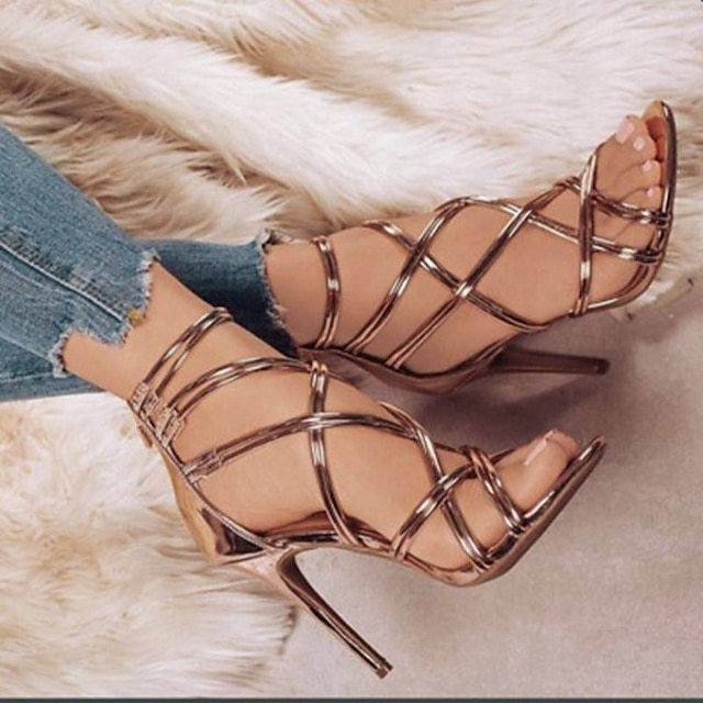  Women's Sandals Lace Up Sandals Strappy Sandals Stilettos High Heel Flat Heel Stiletto Heel Pointed Toe PU Zipper Solid Colored Almond Black Champagne