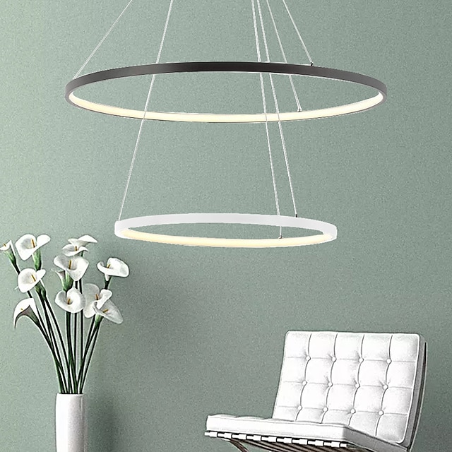  2-light 60cm LED قلادة ضوء الألومنيوم دائرة تصميم مطلي التشطيبات عكس الضوء غرفة الطعام الحديثة غرفة نوم مع الظل الاكريليك أضواء قابلة للتعديل 50W فقط عكس الضوء مع جهاز التحكم عن بعد