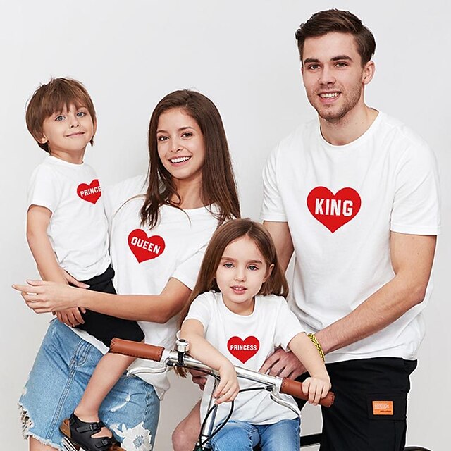 Baby & Kids Matching Outfits | Family Look T shirt Tops Cotton Heart Daily Print White Black Short Sleeve Active Matching Outfit