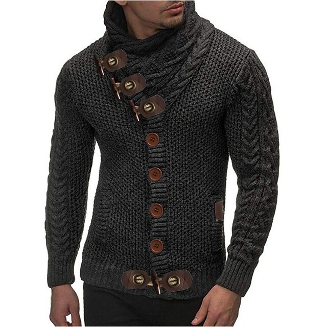 Men's Sweater Cardigan Turtleneck Sweater Cropped Sweater Knit Regular ...
